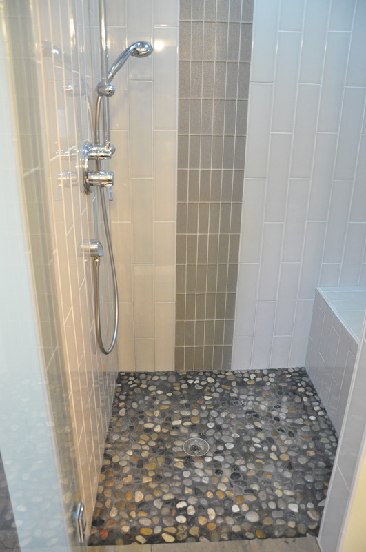 shower, pebbles, glass, tile, Chicago, interior design